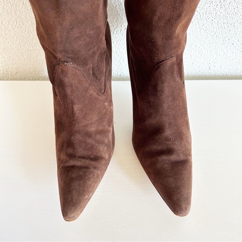 Manolo Blahnik Brown Suede Scalloped Over-the-Knee Boots EU 37 US 7 - Picture 5 of 11